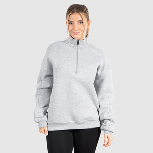 Sweat-shirt pour femme personnalisable, col montant, épaules tombantes, surdimensionné, demi-zip, pull à capuche, broderie 3D, manches longues, 1/4 zip - Product Image 1