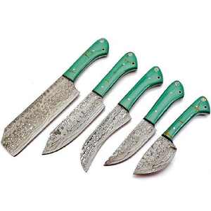 Ensemble de cuisine de chef 5 pièces en acier damas fait à la main personnalisé couteaux de chef à manche en bois - Product Image 3