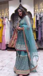 NUEVO DISEÑADOR HEAVY FUAX GEORGETTE TOP CON SECUENCIAS BORDADAS TRABAJO DUPATTA PALAZO - Product Image 2