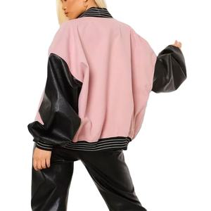 Chaquetas universitarias con logotipo de chenilla personalizado para mujer con cuerpo de lana, Mangas de cuero, chaqueta universitaria transpirable con letras para mujer - Product Image 5