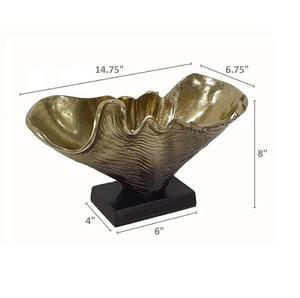 Cuenco Decorativo de Aluminio Abstracto Dorado de Lujo, Hecho a Mano, Ecológico, con Pedestal de Mármol para Servir en Fiestas y Decoración - Product Image 5