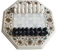 Jeu d'échecs en marbre blanc indien écologique, marqueterie florale semi-précieuse incrustée, artisanat d'art de collection Diwali Agra