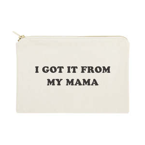 Sac à cosmétiques en toile de coton écologique « I Got It From My Mama », organiseur de maquillage pratique avec motif lettre et holographique - Product Image 1