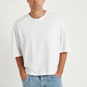 High Quality 250 Gsm Jersey T-Shirt for Men Custom Cotton Blanks Pro Club Heavyweight Screen Print Boxy Cropped <b>Design</b> - Product Image 3