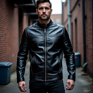 OEM Chest Pocket Leather Jacket Boys Streetwear Biker Zipper Leather Jacket <b>Men</b> Winter Warm Vintage Genuine Leather Coat <b>Men's</b> - Product Image 1