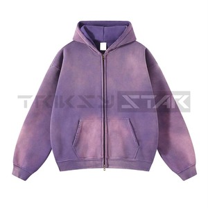 Sudaderas con cremallera para hombre Tie Dye Washed Double Oversize Hooded Pullover Sudadera suelta Plus Plush Gradient 100% Cotton Autumn - Product Image 4