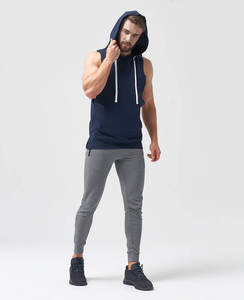 Wholesale Mens Fitness Zip up Sleeveless Gym Breathable Cotton Hoodies Custom Logo Print Plain Zipper Sleeveless Gym Hoodie - Product Image 1