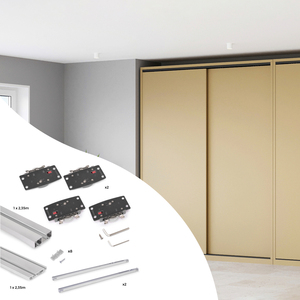 Emuca Flow 2 Kit Hardware per armadio a chiusura morbida sistema di montaggio superficiale per 2 porte scorrevoli in legno supportate - Product Image 1