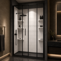 Système de panneaux muraux pour cabine de douche étanche RS-603678AS avec étagères intégrées pour salles de bain d'hôtels, villas et appartements