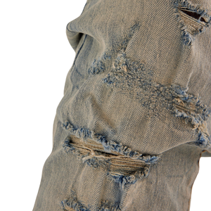 Jean en denim déchiré bleu clair pour homme, coupe droite, décontracté, extensible, style vintage, streetwear, pour le quotidien - Product Image 5