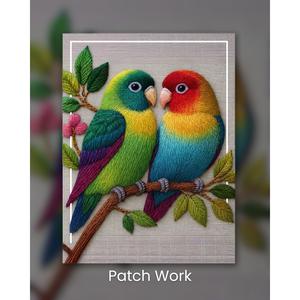 Patchwork coloré d'oiseaux amoureux à coudre, motif brodé fait main en feutre, PVC et tissu jean pour la décoration de sacs et vêtements DIY - Product Image 1