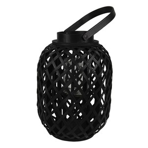 Lanternes à bougies en verre supportées par un cadre en métal avec poignée en métal Base en bois et fosse en verre - Product Image 4