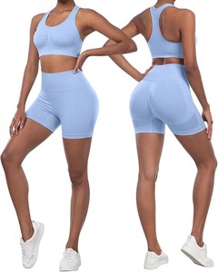 Soutien-gorge de gymnastique de haute qualité pour femmes et leggings de yoga respirants ensemble de vêtements de sport pour le fitness et le yoga motif solide sans couture - Product Image 3