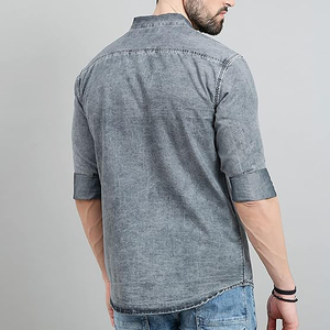Nueva moda para hombre, tamaño estándar, ajuste Regular, diseñador Vintage, cómodo, ajustado, elástico, suave, gris, camisas de mezclilla disponibles bajo demanda - Product Image 3