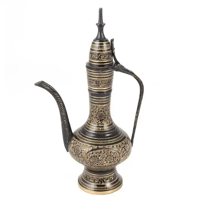 New solid brass tay làm việc aftaba Antique kim loại Arabian Tea Pot Coffee Brass Arabic nổi dallah tùy chỉnh bán buôn surahi