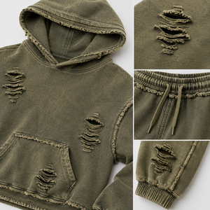 Chándal para hombre con efecto desgastado que ofrece un look relajado, acabado lavado y comodidad suave para uso diario, atuendos urbanos y reuniones informales. - Product Image 5