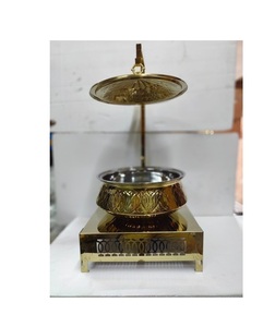 Compre un plato de frotamiento con tapa, diseño clásico, acabado dorado, hecho de metal, plato de frotamiento para servir alimentos - Product Image 1