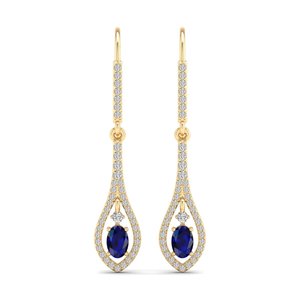 REYES Expensive Statement 14K <b>Gold</b> Diamond Dangle <b>Drop</b> <b>Earrings</b> Bridal Long Pear Cut 0.72 Carat Blue Sapphire Gemstone <b>Earring</b> - Product Image 2