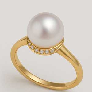 Anillo de compromiso de forma redonda de perla de agua dulce blanca chapada en oro de 14 quilates con ajuste de garra de moissanita joyería de moda para mujeres y niñas - Product Image 3