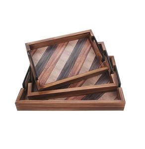 Plateau de service polyvalent avec aspect bois vintage et poli lisse adapté aux repas de vacances ou au style intérieur - Product Image 1