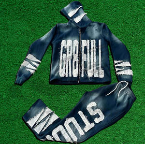 Wholesale Premium Quality 2026 Custom Distressed Applique Embroidery Cotton French Terry Acid Wash Streetwear <b>Tracksuit</b> For <b>Men</b> - Product Image 1