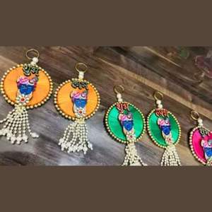 Multicolor Krishna Ji Dorr Hangings Shubh Labh Door Hanging Designer Moti Work y Gotta Work Hangings para la decoración de la boda - Product Image 5