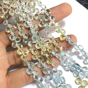 Cuentas Briolette con forma de moneda facetada de Aguamarina natural, piedras preciosas multicolores para joyería - Product Image 3