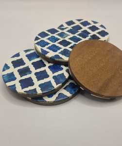 Ensemble de sous-verres modernes en bois avec incrustation d'os, 4 pièces, logo personnalisable écologique de haute qualité, style classique, maison, hôtel et restaurant - Product Image 2