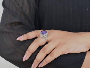 Anillo de piedra de amatista redonda Bohemia apilable, fábrica de Plata de Ley 925, venta al por mayor, joyería de tendencia a granel - Product Image 2