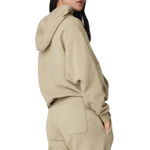 Ensemble de survêtement d'hiver personnalisé pour femme, deux pièces, sweat à capuche et pantalon de jogging, vêtements de sport, imprimé uni, écologique, 100% coton molletonné, vente en gros - Product Image 3