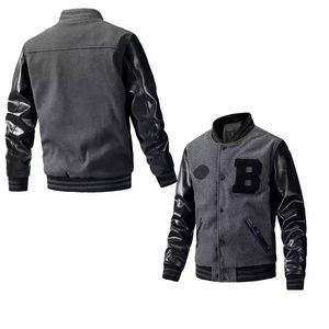 Chaqueta Varsity de Invierno Estilo Bomber para Hombre, de Cuero Sintético, Transpirable, con Botones y Tejido de Punto - Product Image 4