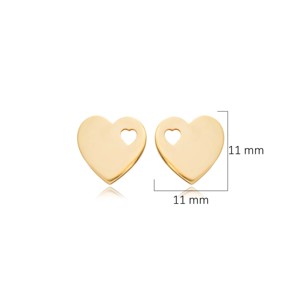 Laser Cut Gold Plated Plain Heart 925 Sterling <b>Silver</b> <b>Stud</b> Earrings Minimalist Turkish Handmade Party Jewelry - Product Image 4