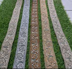 High-End Eco-Friendly Floral Pattern <b>Beaded</b> Lace <b>Fabric</b> Designer Beads Embroidered for Bridal Dresses Shoes Luxury Bags/Clothing - Product Image 3