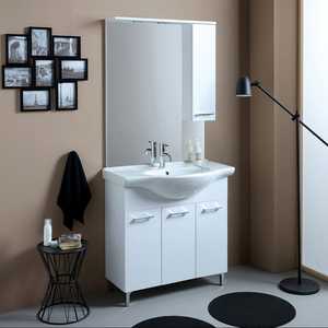 85cm White Export <b>Floor</b>-Standing Bathroom Cabinet with Sink and <b>Mirror</b> Ravenna Wall Unit Set - Product Image 1