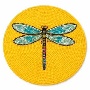 Posavasos Redondo Hecho a Mano con Cuentas, Diseño de Libélula, Cuentas de Vidrio Coloridas, Decoración de Mesa - Product Image 1