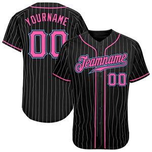Camiseta de Béisbol Personalizada Negra con Rayas Rosas, Cierre de Botones, Manga Corta, Impresión por Sublimación, Ropa de Equipo - Product Image 1