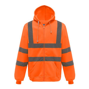 Hi Vis Safety Fleece Zip Hoodie for <b>Men</b> Reflective Sweatshirts <b>Jackets</b> Detachable Hood <b>Cycling</b> Safety <b>Jacket</b> - Product Image 1