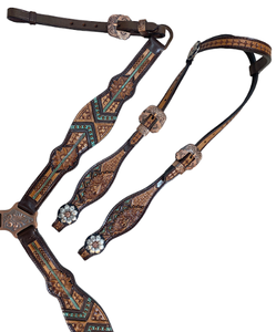 Ensemble de tête et de poitrail pour cheval en cuir véritable réglable à prix raisonnable, style western, avec un design intelligent - Product Image 2