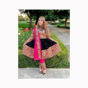 Vestido Étnico Tribal Kuchi Vintage, Elegante, de Cuero Genuino, Estilo Afgano/Pakistaní, Salwar Kameez Tradicional Multicolor para Fiestas - Product Image 3