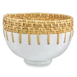 Food <b>Bowl</b> Rattan Salad Dish Tableware and Kitchenware Home Fruit <b>Bowl</b> at Low Price Metal <b>White</b> Color <b>Bowl</b> with Rattan Style - Product Image 1