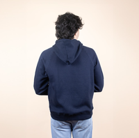 Sudadera con Capucha Azul Marino Vegana de Corte Regular, Ecológica, 100% Algodón Orgánico Sostenible, Jersey de Invierno, Forrada, con Estampado Bordado