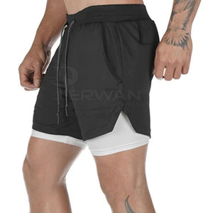 Men's High Street Style Double-<b>Layer</b> Gym Shorts Comfortable <b>Mid</b>-Waist Solid Pattern Latest Design Made of Cotton Polyester - Product Image 2