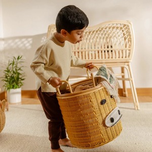 Panier de rangement rond multifonctionnel moderne en rotin naturel Geronimo, respectueux de l'environnement - Product Image 6