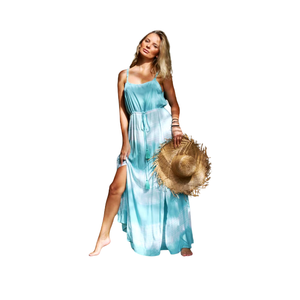 Robe longue trapèze en rayonne tie-dye, design tendance, tissée, décontractée, sans manches, style doux, écologique, lavable, taille naturelle - Product Image 1