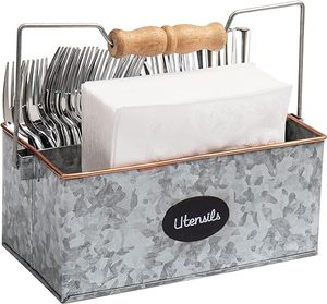 Best Sale <b>Kitchen</b> Rectangle Utensils Holder Galvanized Storage Holder For <b>Kitchen</b> Counter <b>Table</b> - Product Image 5