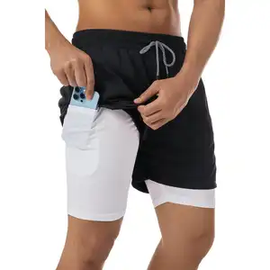 7inch 2 In 1 Shorts For Men Gym Clothing Top Quality Supplier Wholesale Quick-dry Comfortable 2 in 1 Shorts With Phone Pocket