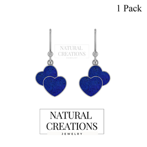 Boucles d'oreilles pendantes en argent sterling 925 véritable de qualité supérieure, finition haut de gamme, lapis-lazuli, forme double cœur, 10 mm, sertissage en bezel, tendance - Product Image 2