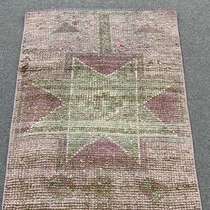 2.4x6.1 ft Runner Turkish Rug, Vintage Rug, Pink <b>Brown</b> Floral <b>Wool</b> Rug - Product Image 5