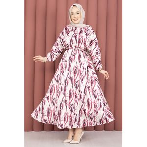 Vestido Neva con Cinturón en Talla Única, Color Fucsia, Transpirable, con Estampado Floral, Informal, para el Día o para Salir de Fiesta, Tejido Mixto, Diseño Elegante y Sostenible - Product Image 1