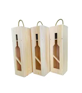 3 Pack Wine Box - Single Wine Bottle Wood Storage Gift Box with Handle for Birthday Party Housewarming Wedding Anniversary